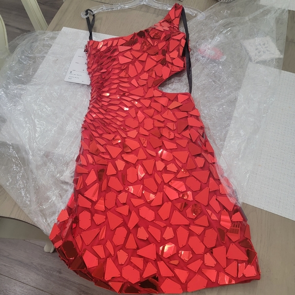 Primavera Red Cut Glass Dress - Picture 4 of 13